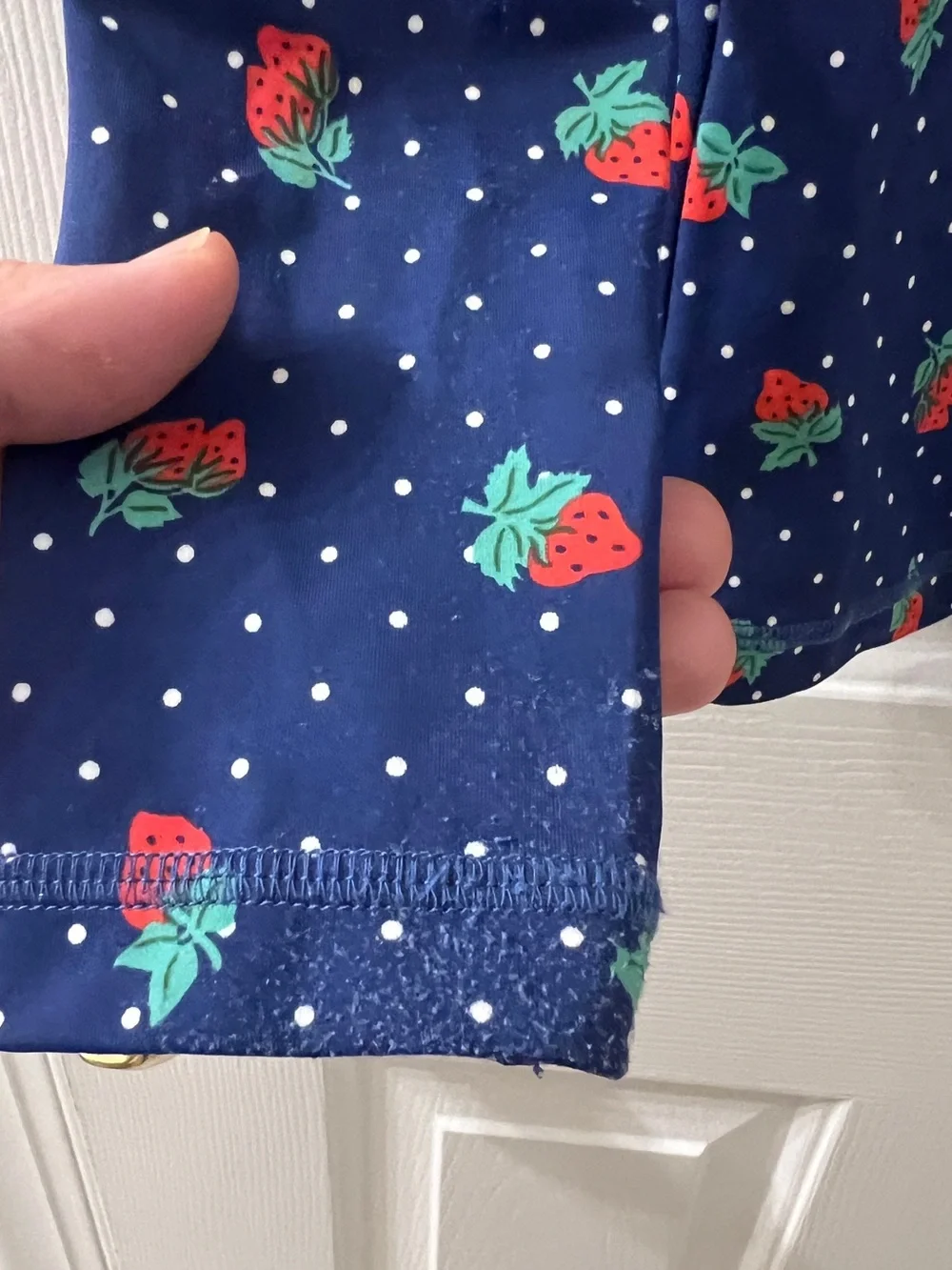 Mini Boden Girls strawberry polka dot rash guard high neck swim top Sz 9-10
